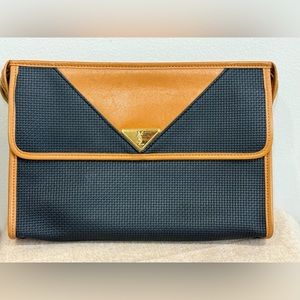 Yves Saint Laurent vintage clutch bag-black PVC & honey leather + gold hardware